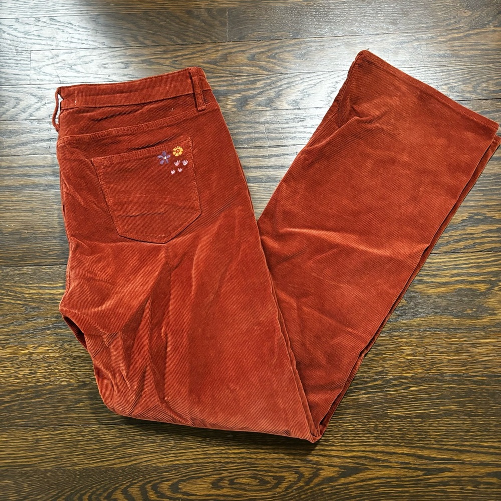 DRIFTWOOD Kelly Corduroy Embroidered Women's Size 32 waist x 33 inseam Red Orang